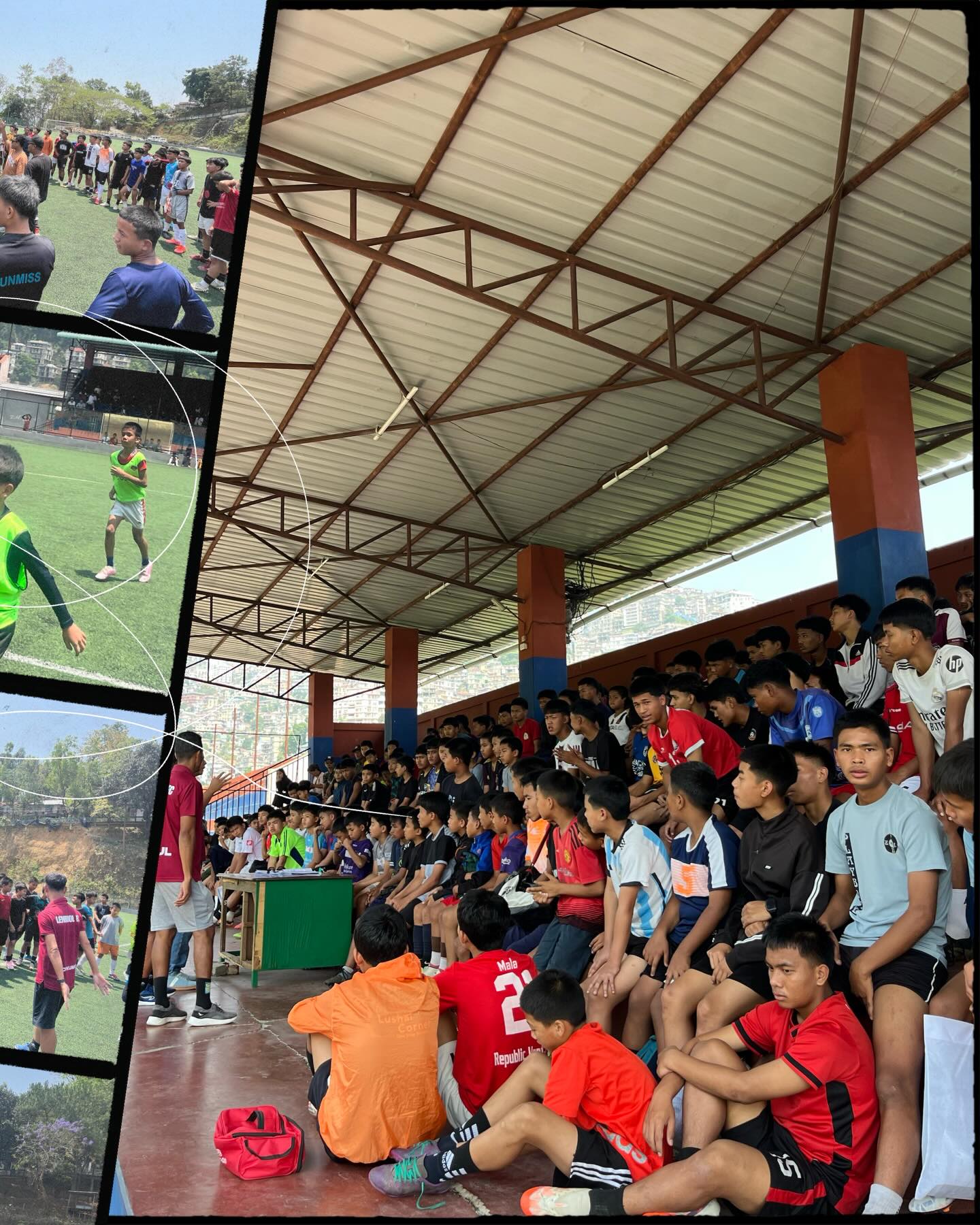 Players in stands awaiting Lenruol Football Academy Aizawl trials